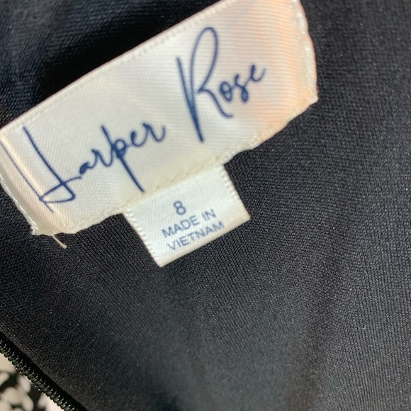 Harper Rose 3/4 Sleeve V Neck Fit and Flare Dress - Black / White - size 8 - Picture 9 of 10